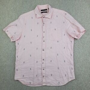 Saks Fifth Avenue Shirt Mens M Pink Linen Short Sleeve Button Up Pineapple Print